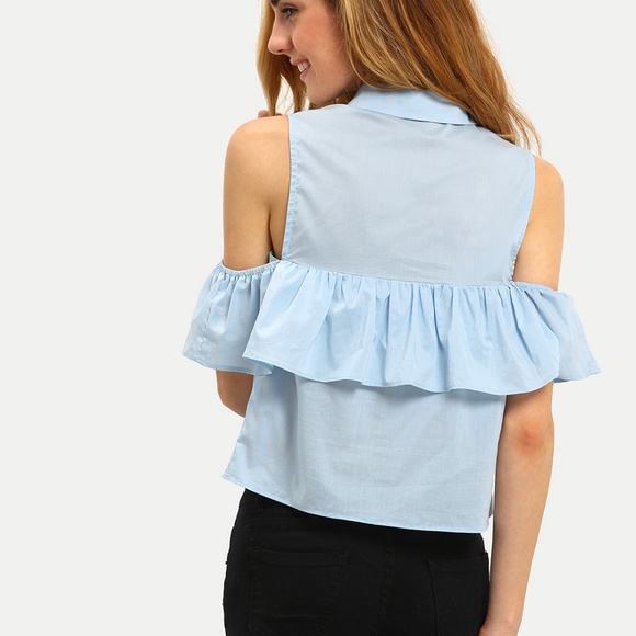 Frill Layered Open Shoulder Blouse - Picture 4 of 5